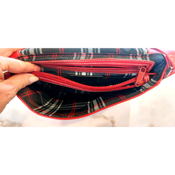 Liz Claiborne Red Leather Multipocket Crossbody Zip Purse Gold Hardware - Picture 8 of 16